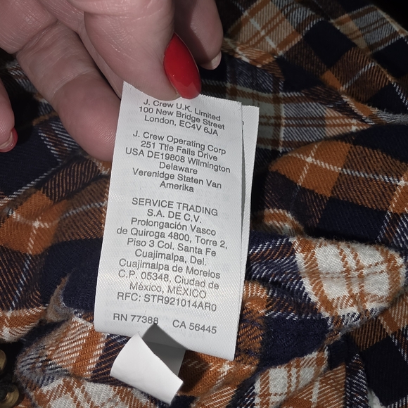 J. Crew Men's XL Plaid Flannel Shirt Navy Rust Orange 100% Cotton Lumberjack - Picture 7 of 8